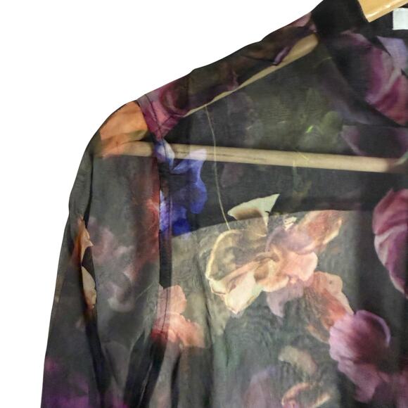 Equipment Femme Boleyn Sheer Silk Blouse True Black Multicolor Floral Size XS - Picture 5 of 11